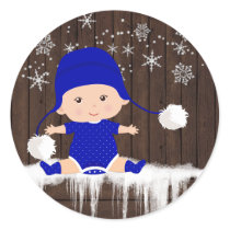 Boys Blue Snowflake Baby Shower Stickers