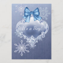 Boys Blue Snowflake Winter Wonderland Baby Shower Invitation