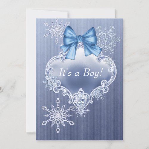 Boys Blue Snowflake Winter Wonderland Baby Shower Invitation