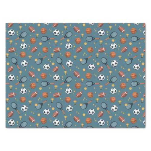 Boys Blue Sports Football Kids Modern Birthday  Tissue Paper