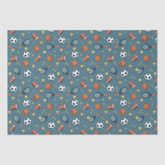 Boys Blue Sports Football Kids Modern Birthday  Tissue Paper (Front)