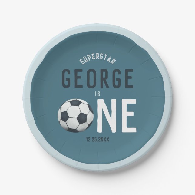 Boys Blue Sports Kids 1st Birthday Paper Plates (Front)