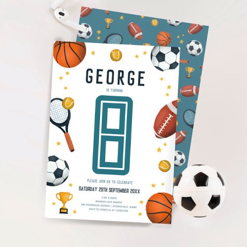 Boys Blue Sports Kids 8th Birthday