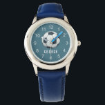 Boys Blue Sports Soccer Football Kids Watch<br><div class="desc">This cute and modern kids watch features a soccer ball (football),  with a blue background. The watch can be personalized with your boys name,  and clear numbers,  the perfect gift for any sports lover.</div>