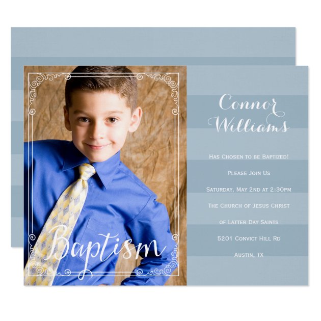 Boys Blue Stripe Baptism Invitation