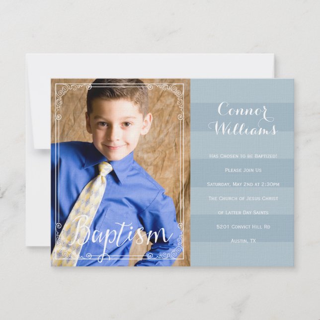 Boys Blue Stripe Baptism Invitation (Front)