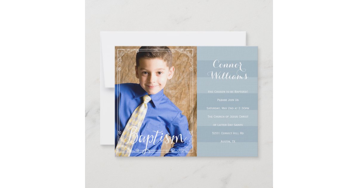 Boys Blue Stripe Baptism Invitation | Zazzle