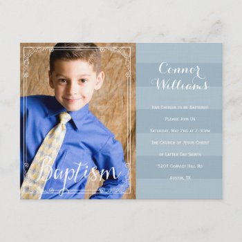 Boys Blue Stripe Baptism Invitation by LizzieAnneDesigns at Zazzle
