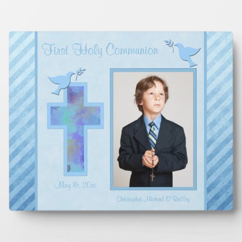 Boys Blue Striped First Holy Comunion Plaque