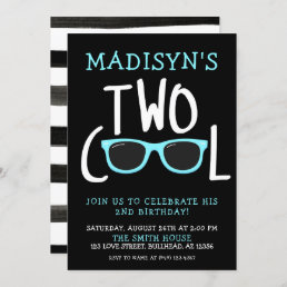 Boy&#39;s Blue Sunglasses Two Cool 2nd Birthday Invitation