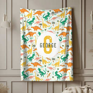 Boys Blue T-Rex Jungle Dinosaur Monogrammed Fleece Blanket