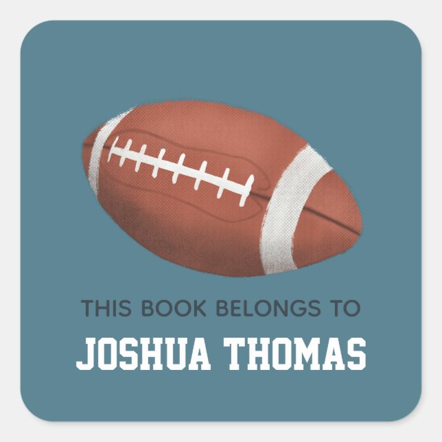 Boys Blue This Book Belongs Football Kids Square Sticker (Front)