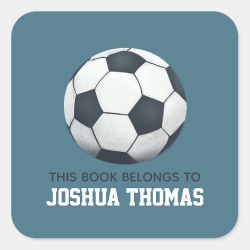 Boys Blue This Book Belongs Soccer Kids Square Sticker