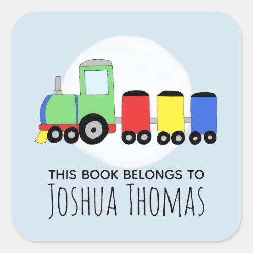 Boys Blue This Book Belongs Train and Name Kids Square Sticker