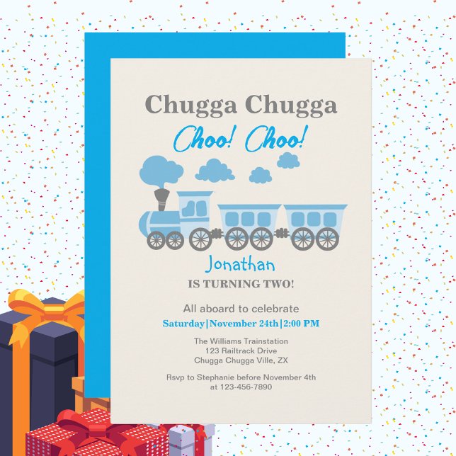 Boys Blue Train 2nd Birthday Party Invitation (Creator Uploaded)