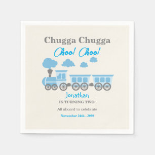 Boys Blue Train 2nd Birthday Party Napkins