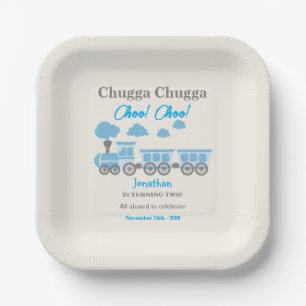 Boys Blue Train 2nd Birthday Party Paper Plates