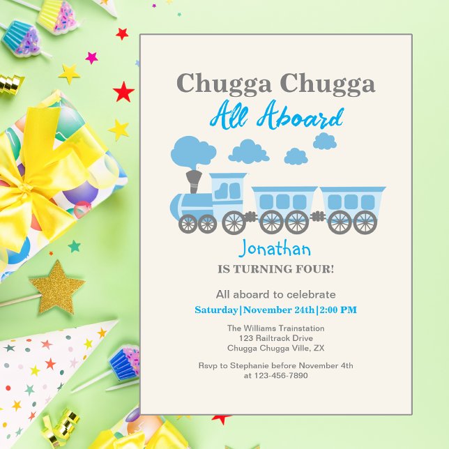 Boys Blue Train Any Age Birthday Party Invitation (Creator Uploaded)