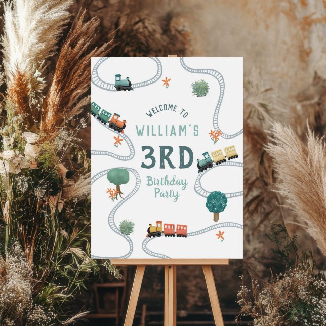 Boys Blue Train Travel 3rd Birthday Welcome Sign (Creator Uploaded)