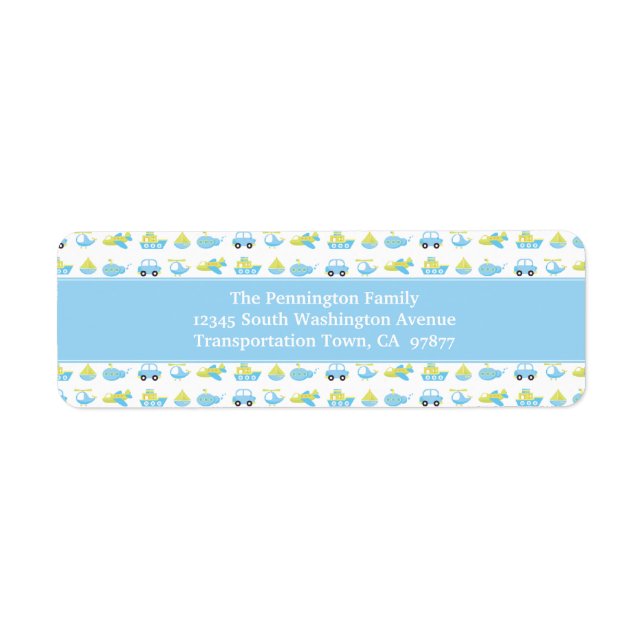 Boys blue travel time personalized address label (Front)