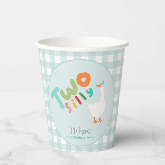 Boys Blue Two Silly Goose Blue 2nd Birthday Paper Cups (Front)