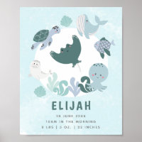 Boys Blue Under The Sea Birth Stats Nursery Poster