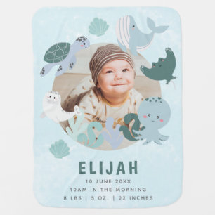 Boys Blue Under The Sea Birth Stats & Photo Baby Blanket