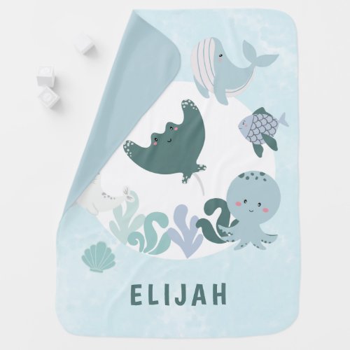 Boys Blue Under The Sea Ocean Animals Baby Blanket