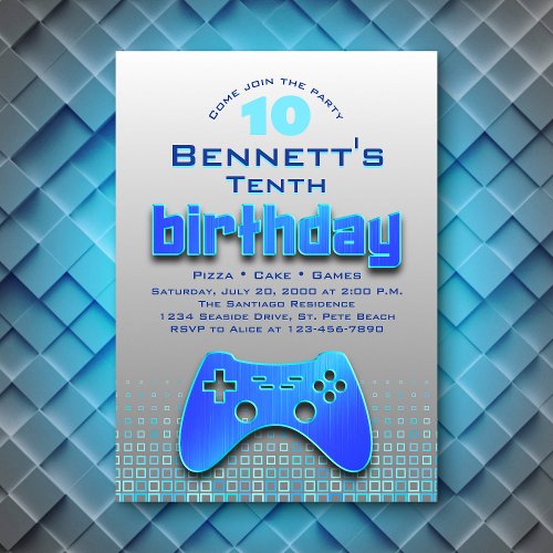 Boys Blue Video Game Birthday Invitation