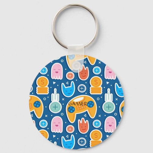 Boys Blue Video Game Controller Pattern  Keychain