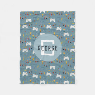 Boys Blue Video Game Kids Cool Monogram Fleece Blanket