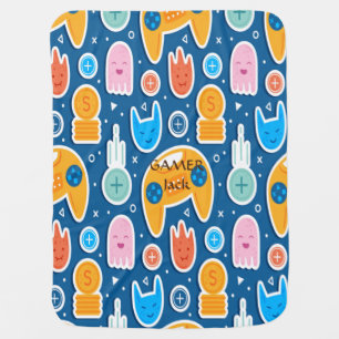 Boys Blue Video Game Playstation Pattern Baby Blanket