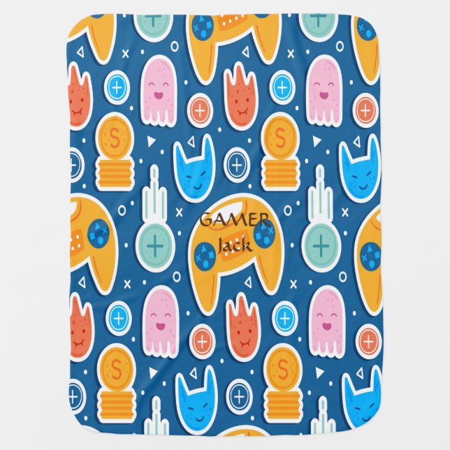 Boys Blue Video Game Playstation Pattern  Baby Blanket (Front)
