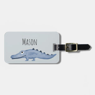 Boy's Blue Watercolor Crocodile Safari Kids Name Luggage Tag