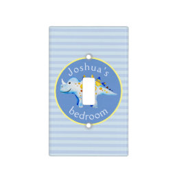 Boys Blue Watercolor Dinosaur and Name Kids Light Switch Cover
