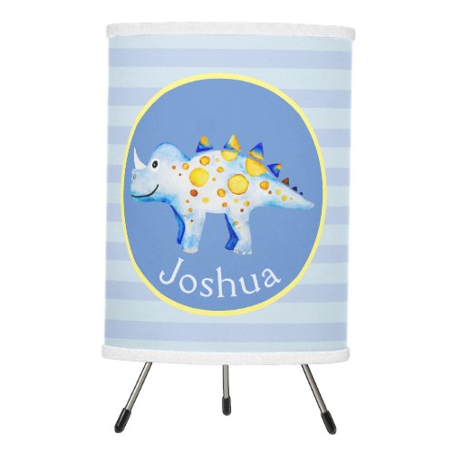 Boys Blue Watercolor Dinosaur and Name Kids Tripod Lamp