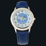 Boys Blue Watercolor Dinosaur and Name Kids Watch<br><div class="desc">This cute and whimsical design features a hand painted blue and gold watercolor dinosaur with a blue background,  and can be personalized with your boy's name. Perfect for any dinosaur loving kid's first watch. Check out our store for other gorgeous designs!</div>