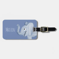 Boy's Blue Watercolor Elephant Safari & Kids Name