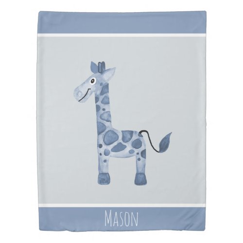 Boys Blue Watercolor Giraffe Safari Baby Nursery Duvet Cover