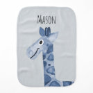 Boy's Blue Watercolor Giraffe Safari Pattern Name Baby Burp Cloth Boy's Blue Watercolor Giraffe Safari Pattern Name Baby Burp Cloth