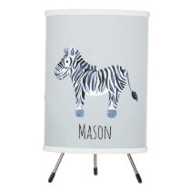 Boy's Blue Watercolor Zebra Safari Baby Nursery Tripod Lamp