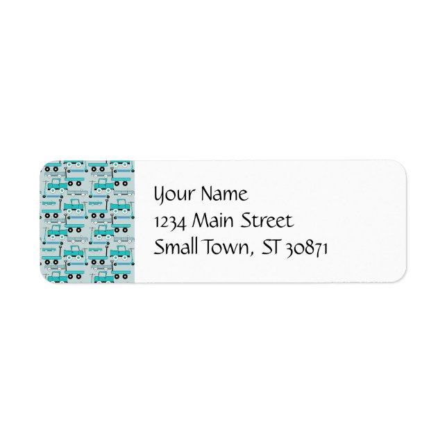 Boys Blue Wheels Retro Scooters Cars Wagons Trucks Label (Front)