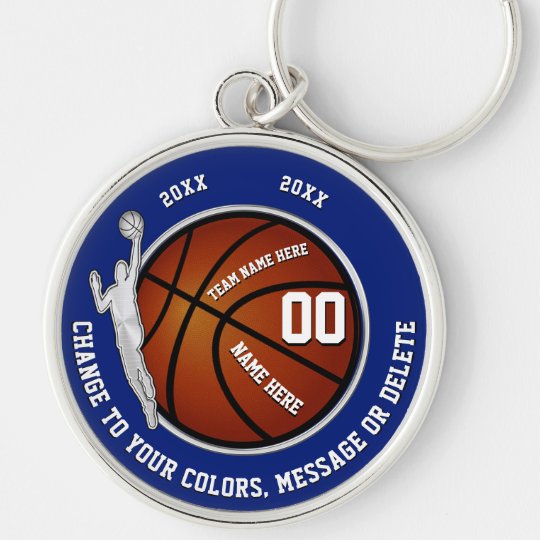 Boys Blue White Basketball Senior Night Gift Ideas Keychain