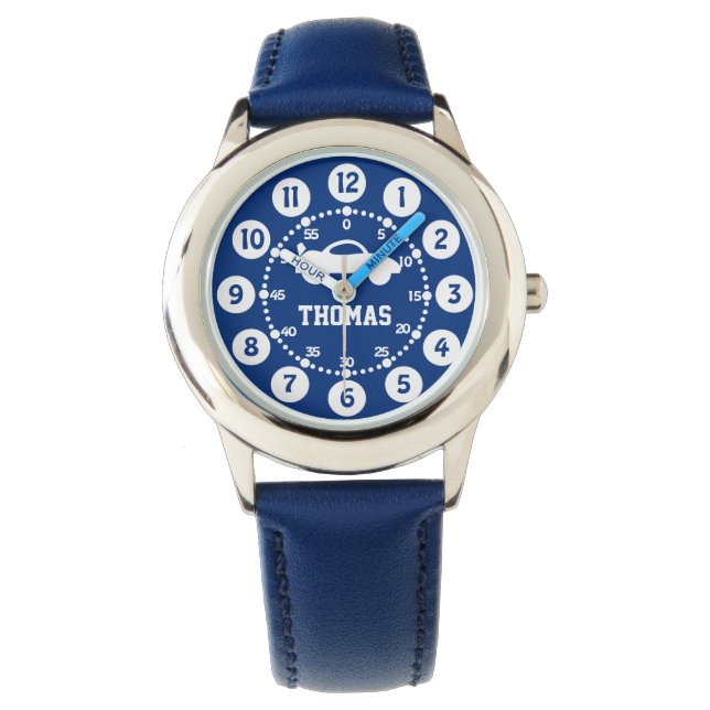 Boys blue white name wrist watch (Front)
