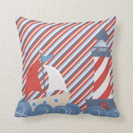 Boys Boat and Lighthouse Pillow