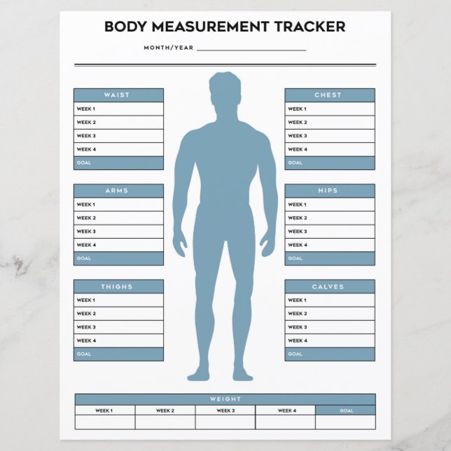Boys Body Measurements Tracker Weight Loss Chart (Front)