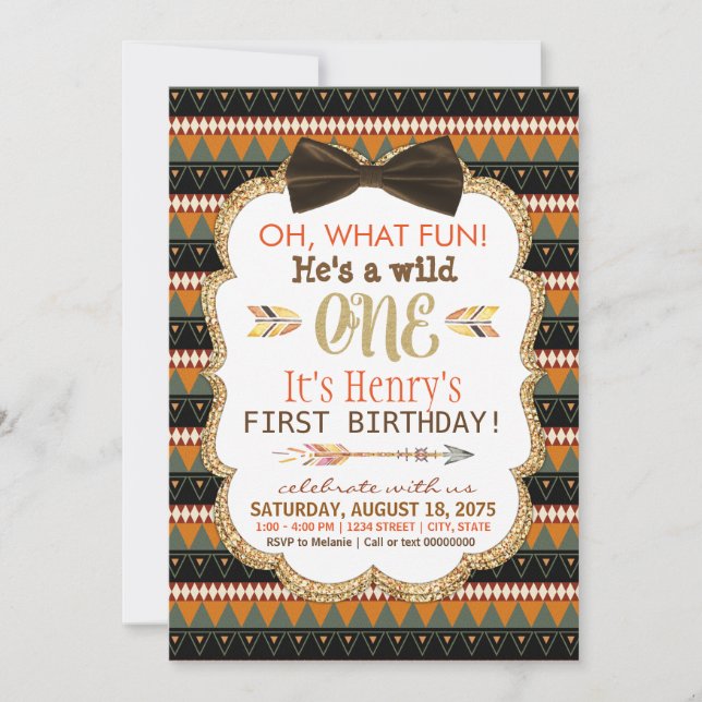 Boys Boho Tribal First Birthday Party Invitation (Front)