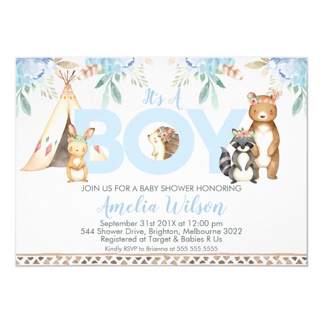 boho woodland baby shower invitations