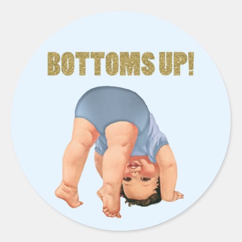 Boys Bottoms Up Baby Shower Classic Round Sticker