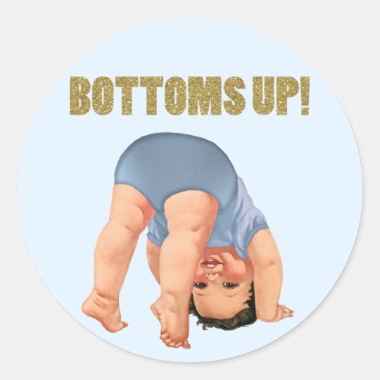 Boys Bottoms Up Baby Shower Classic Round Sticker